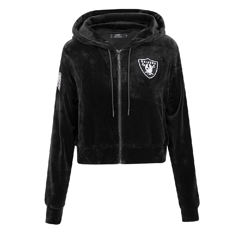 NFL LAS VEGAS RAIDERS CLASSIC WOMEN'S VELOUR FZ PO HOODIE (BLACK) Hoodie with Neon Bright Vibrant NFL LAS VEGAS RAIDERS CLASSIC WOMEN'S VELOUR FZ PO HOODIE (BLACK) Hoodie with Neon Bright Vibrant
