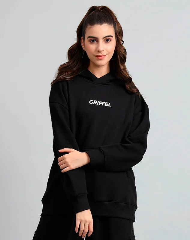 Basic Logo Print Oversized Hoodie Hoodie with Hem Elastic Stretchable Comfortable