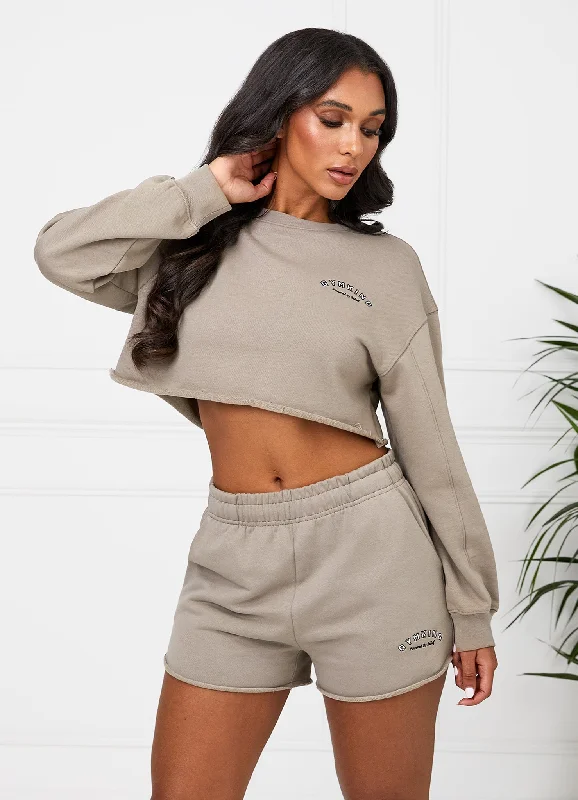 Gym King Radiance Crop Sweatshirt - Mocha Hoodie with Magnetic Closure Innovative Modern