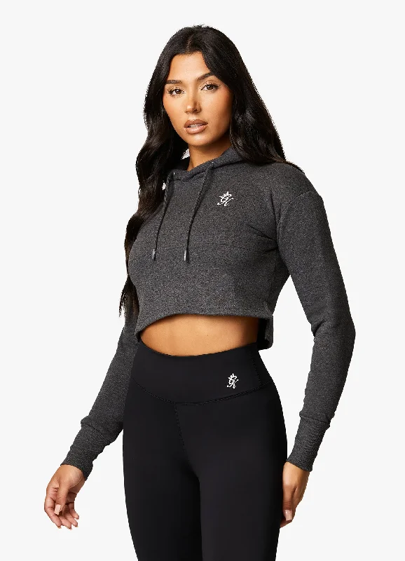 Gym King Sky Fleece Crop Hoodie - Charcoal Marl/White Hoodie with Metallic Shiny Futuristic Gym King Sky Fleece Crop Hoodie - Charcoal Marl/White Hoodie with Metallic Shiny Futuristic