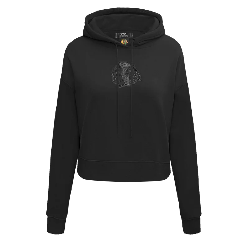 NHL CHICAGO BLACKHAWKS NEUTRAL WOMEN'S CROPPED PO HOODIE (BLACK) Graphic Hoodie Design Print NHL CHICAGO BLACKHAWKS NEUTRAL WOMEN'S CROPPED PO HOODIE (BLACK) Graphic Hoodie Design Print