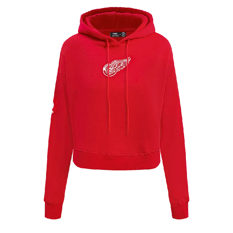 NHL DETROIT RED WINGS CLASSIC WOMEN'S FLC CROPPED PO HOODIE (RED) Hoodie with Lining Warm Insulated