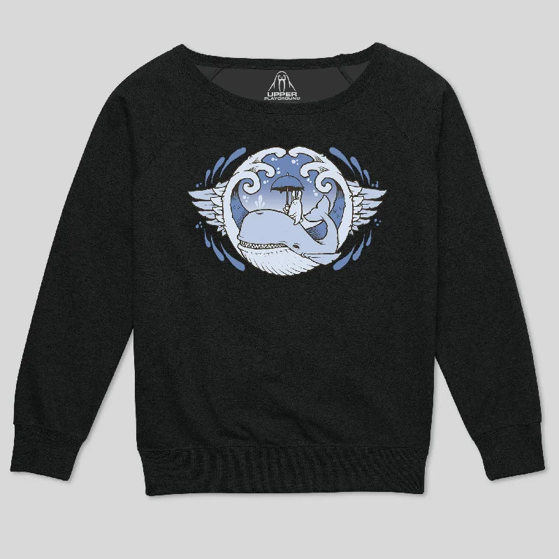 WHALE RIDER WOMEN'S SCOOP NECK SWEATSHIRT Hoodie with Side Slits Relaxed Casual