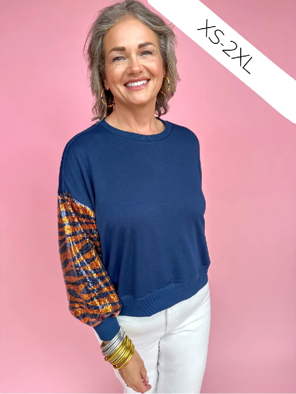 Mary Square | Millie Sweatshirt - Navy & Orange Hoodie with Mesh Breathable Sporty