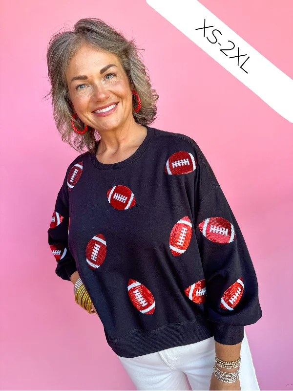 Mary Square | Millie Sweatshirt - Red & Black Footballs Oversized Hoodie Comfort Casual Mary Square | Millie Sweatshirt - Red & Black Footballs Oversized Hoodie Comfort Casual