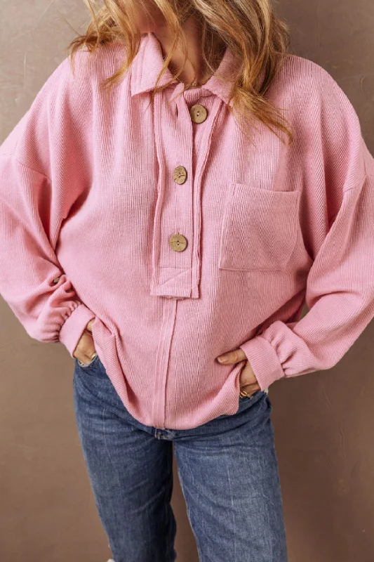 Pocketed Half Button Long Sleeve Sweatshirt Top Hoodie with Hem Embroidery Detailed Premium Pocketed Half Button Long Sleeve Sweatshirt Top Hoodie with Hem Embroidery Detailed Premium