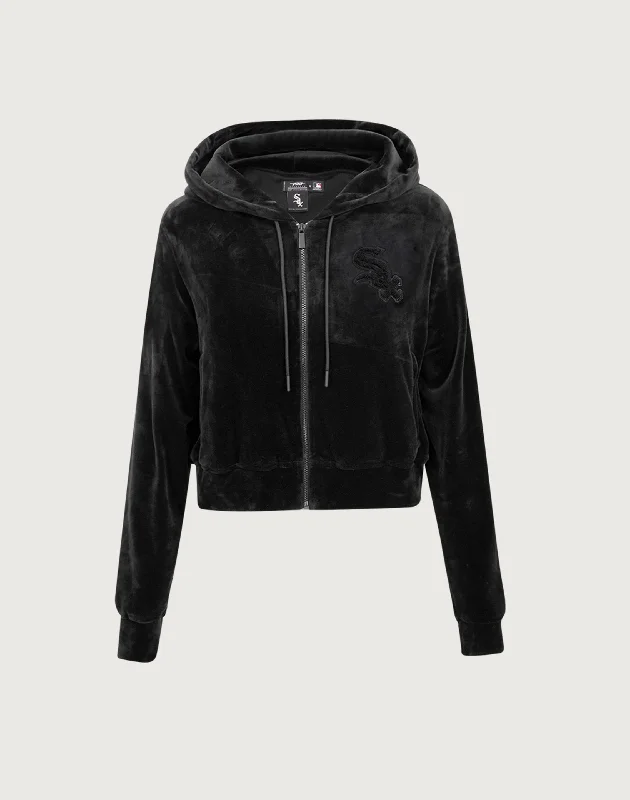 Pro Standard Chicago White Sox Triple Black Velour Zip Hoodie Hoodie with Button Placket Classic Preppy Pro Standard Chicago White Sox Triple Black Velour Zip Hoodie Hoodie with Button Placket Classic Preppy