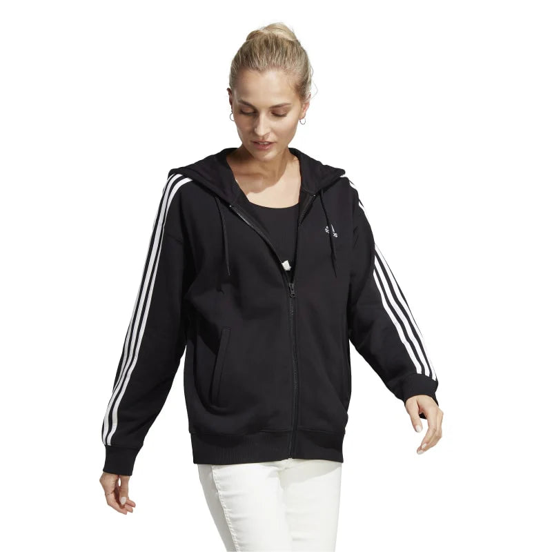 Essentials 3-Stripes French Terry Oversized Full-Zip Hoodie Hoodie with Drop Shoulder Relaxed Streetwear Essentials 3-Stripes French Terry Oversized Full-Zip Hoodie Hoodie with Drop Shoulder Relaxed Streetwear