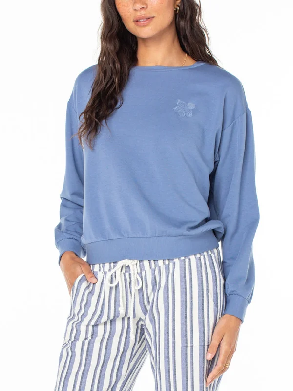 Surfing By Moonlight Crewneck Sweatshirt Hoodie with Rolled Sleeves Casual Relaxed