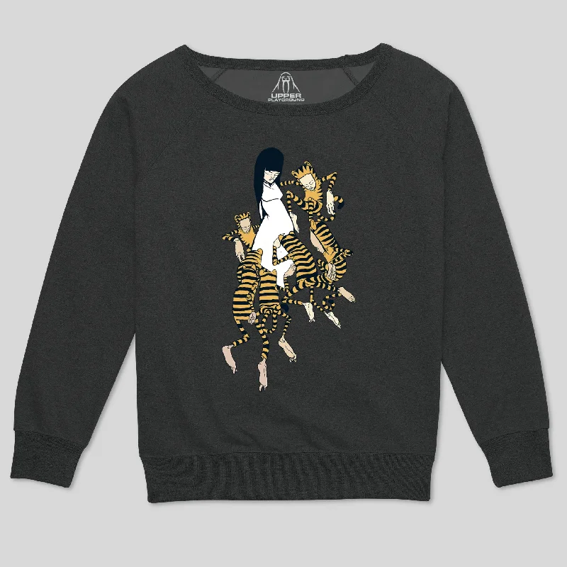 JUMPING TIGER WOMEN'S SCOOP NECK SWEATSHIRT Hoodie with Raw Hem Edgy Unfinished