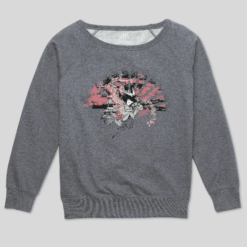 GEISHA FAN WOMEN'S SCOOP NECK SWEATSHIRT Hoodie with Front Slit Layering Stylish