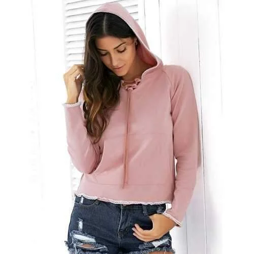Casual Style Raglan Sleeve Light Pink Lace Up Women's Hoodie - Nude Pink M Hoodie with Button Classic Timeless Casual Style Raglan Sleeve Light Pink Lace Up Women's Hoodie - Nude Pink M Hoodie with Button Classic Timeless