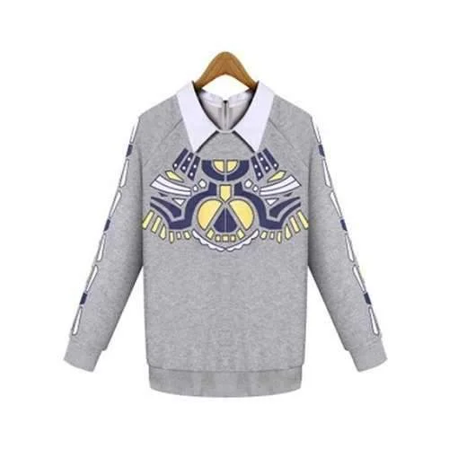 Flat Collar Printed Zippered Sweatshirt - Gray 4xl Hoodie with Pattern Geometric Abstract Flat Collar Printed Zippered Sweatshirt - Gray 4xl Hoodie with Pattern Geometric Abstract