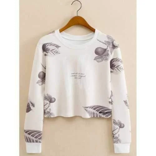 Leaf Figure Cropped Long Sleeve Sweatshirt - White L Hoodie with Turtle Neck Cozy Winter Leaf Figure Cropped Long Sleeve Sweatshirt - White L Hoodie with Turtle Neck Cozy Winter