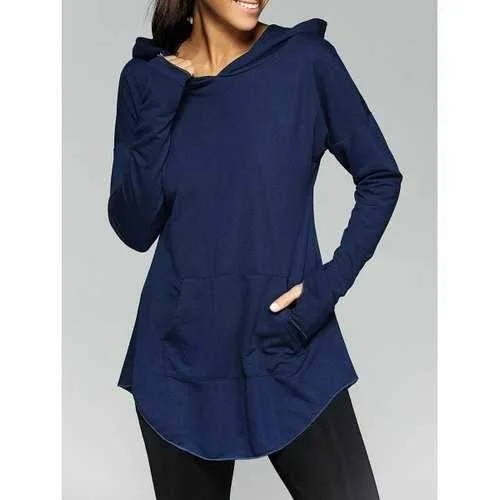 Kangaroo Pocket Tunic Hoodie - Purplish Blue L Hoodie with Full-Zip Functional Layering Kangaroo Pocket Tunic Hoodie - Purplish Blue L Hoodie with Full-Zip Functional Layering