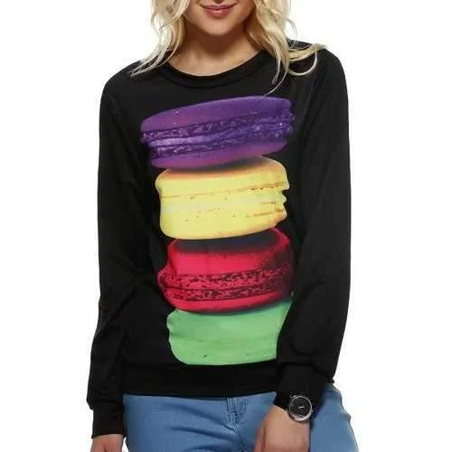 Long Sleeve Macarons Cookie Pattern Sweatshirt - Black M Graphic Hoodie Design Print Long Sleeve Macarons Cookie Pattern Sweatshirt - Black M Graphic Hoodie Design Print