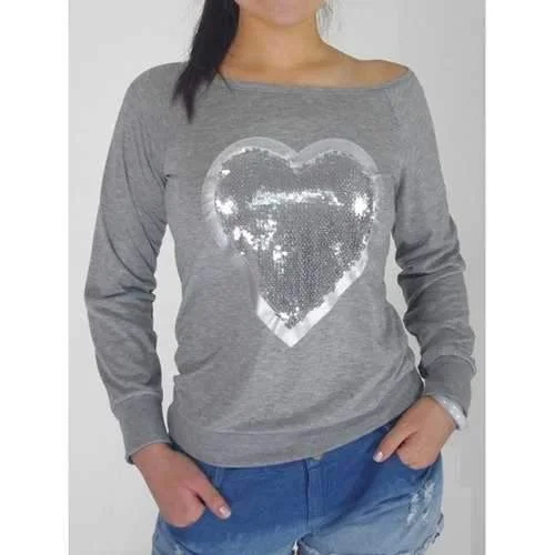 Sequin Embellished Heart Pattern Sweatshirt - Gray Xl Hoodie with Applique Textured Unique Sequin Embellished Heart Pattern Sweatshirt - Gray Xl Hoodie with Applique Textured Unique