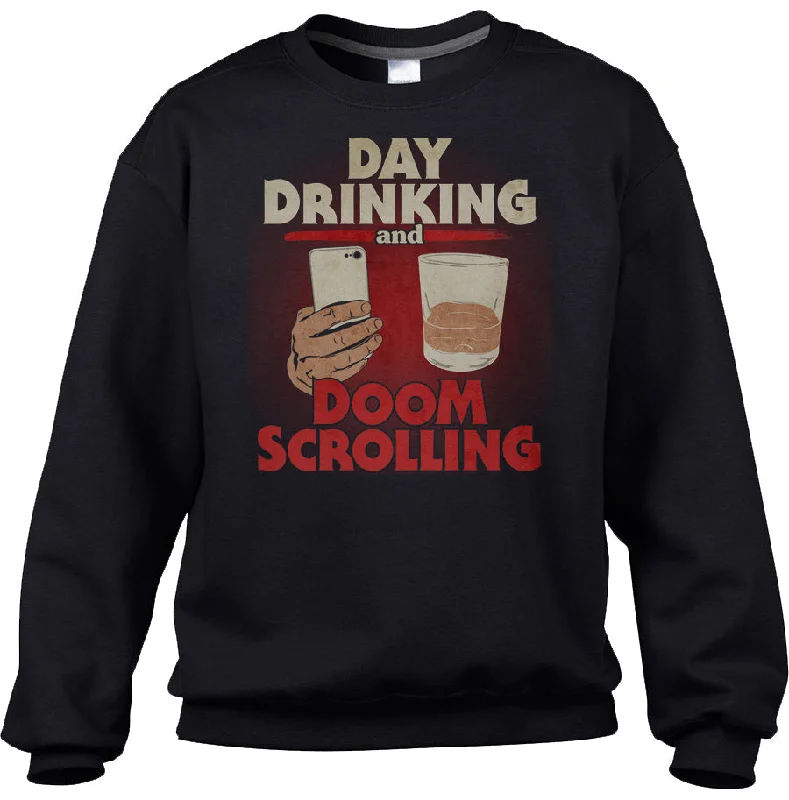Unisex Day Drinking and Doom Scrolling Sweatshirt Hoodie with Stripes Bold Sporty