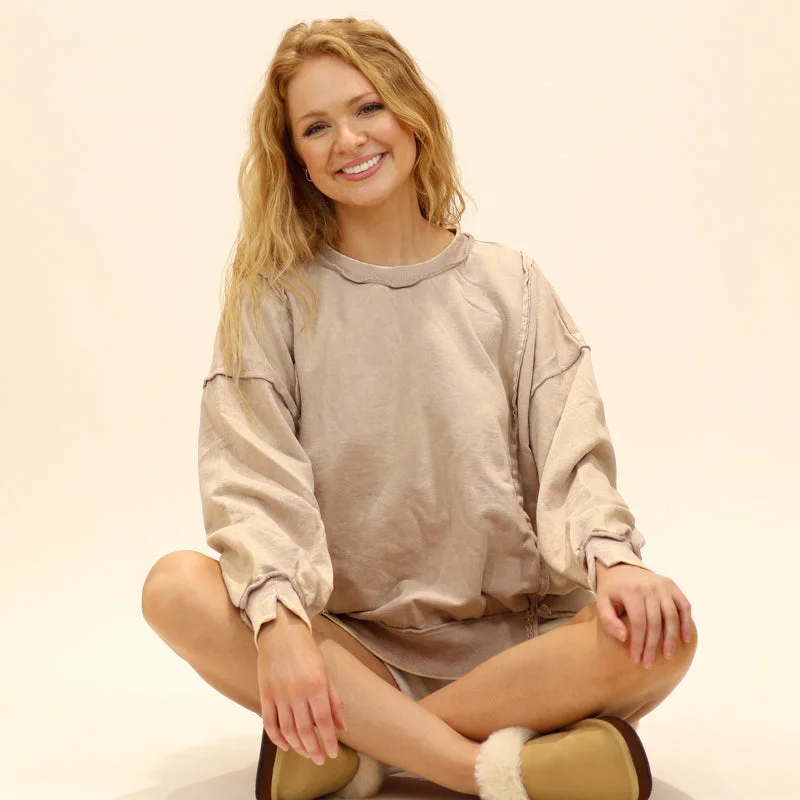Lounge Crewneck Sweatshirt Hoodie with Hem Frayed Vintage Worn